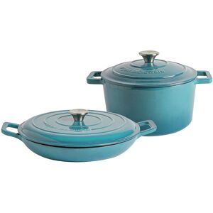 Argon Tableware 2pc Cast Iron Casserole Dish Set Teal 4.5 L Argon Tableware 2pc Cast Iron Casserole Dish Set Teal 4.5 L