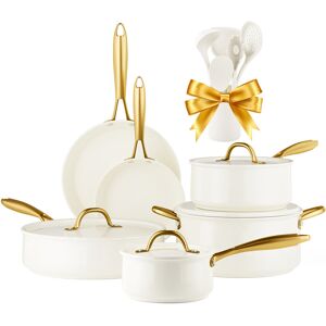 Caannasweis 15 Pieces Ceramic Cookware Set Nonstick Pots and Pans Set Beige 15 Caannasweis 15 Pieces Ceramic Cookware Set Nonstick Pots and Pans Set Beige 15