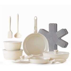 Ebern Designs 16 - Piece Ceramic Cookware Set Cream 16 Ebern Designs 16 - Piece Ceramic Cookware Set Cream 16