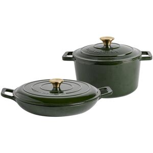 Argon Tableware 2pc Cast Iron Casserole Dish Set Green 4.5 L Argon Tableware 2pc Cast Iron Casserole Dish Set Green 4.5 L