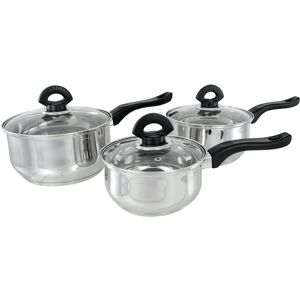 Buckingham Stainless Steel 3 Piece Saucepan Set Bakelite handle with Glass Lids Silver 3 Buckingham Stainless Steel 3 Piece Saucepan Set Bakelite handle with Glass Lids Silver 3