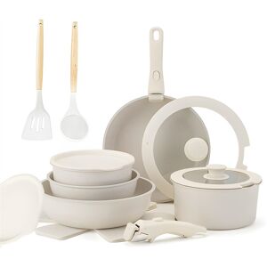 E Cairns Pots & Pans Set With Detachable Handle 17Pcs Induction Hob Pans Cooking Pots For Camping Nonstick Kitchen Saucepan & Frying Pans Set, Aluminum Stackab Beige 17 E Cairns Pots & Pans Set With Detachable Handle 17Pcs Induction Hob Pans Cooking Pots For Camping Nonstick Kitchen Saucepan & Frying Pans Set, Aluminum Stackab Beige 17