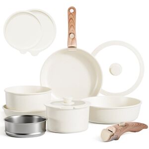 Belfry Kitchen 12 Pieces Detachable Handle Cookware Set with Steamer Basket Beige 12 Belfry Kitchen 12 Pieces Detachable Handle Cookware Set with Steamer Basket Beige 12