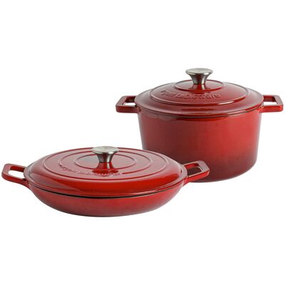 Argon Tableware 2pc Cast Iron Casserole Dish Set Red 4.5 L Argon Tableware 2pc Cast Iron Casserole Dish Set Red 4.5 L