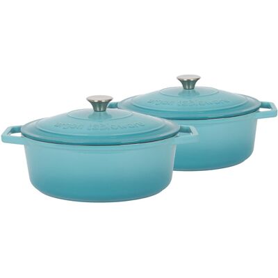 Argon Tableware - Oval Cast Iron Casserole Dishes - 4.68L - Pack of 2 Teal 4.68L Argon Tableware - Oval Cast Iron Casserole Dishes - 4.68L - Pack of 2 Teal 4.68L