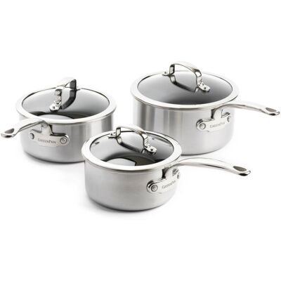 GreenPan Premiere PFAS Free Non Stick 3 Piece Cookware Set Satin Black;Stainless Steel GreenPan Premiere PFAS Free Non Stick 3 Piece Cookware Set Satin Black;Stainless Steel