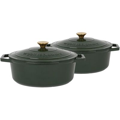 Argon Tableware - Oval Cast Iron Casserole Dishes - 4.68L - Pack of 2 Green 4.68L Argon Tableware - Oval Cast Iron Casserole Dishes - 4.68L - Pack of 2 Green 4.68L