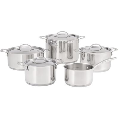 Stellar Profile 9 - Piece Stainless Steel - 18/10 Cookware Set Polished Steel 9 Stellar Profile 9 - Piece Stainless Steel - 18/10 Cookware Set Polished Steel 9