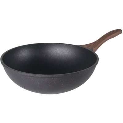 Symple Stuff Olivan Non-Stick Aluminium Wok with Lid Black with golden marble 30 Symple Stuff Olivan Non-Stick Aluminium Wok with Lid Black with golden marble 30