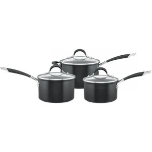 Circulon Momentum 3 Piece Hard Anodised Aluminium induction Non Stick Dishwasher Safe Saucepans Set, with Glass Lids black/brown/gray