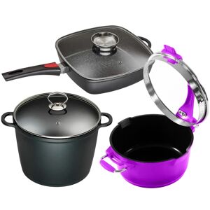 6 pieces Cast aluminum kitchen set with non-stick ceramic coating 7.0L XXL cooking pot/24cm and 2.5L multifunction pot/20cm and 4L rectangular pan 28X gray