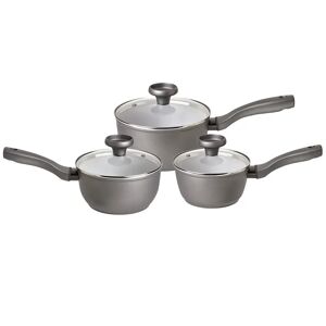 Prestige Earthpan Recycled induction Dishwasher Safe 3 Piece Saucepan Set with Toughened Glass Lids -16cm, 18cm and 20cm gray