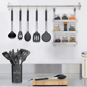 Belfry Kitchen Silicone Kitchen Utensils Set Heat Resistant Silicone Kitchen Utensil Set With Stainless Steel Handles For Cooking And Baking, Non-Stick Coating, 15 P gray