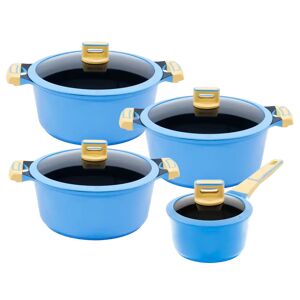 4/8 -piece King cooking pot set 9.6 L Alugusso/16, O/18, O/20, O/24cm with ceramic reinforced non -stick coating: XYLAN PLUS Silver Diamond blue/black