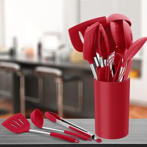 Belfry Kitchen Silicone Kitchen Utensils Set, 25 Pcs Cooking Utensil With Holder, Heat Resistant Kitchen Tools With Stainless Steel Handle For Non-Stick Cookware, Tu red