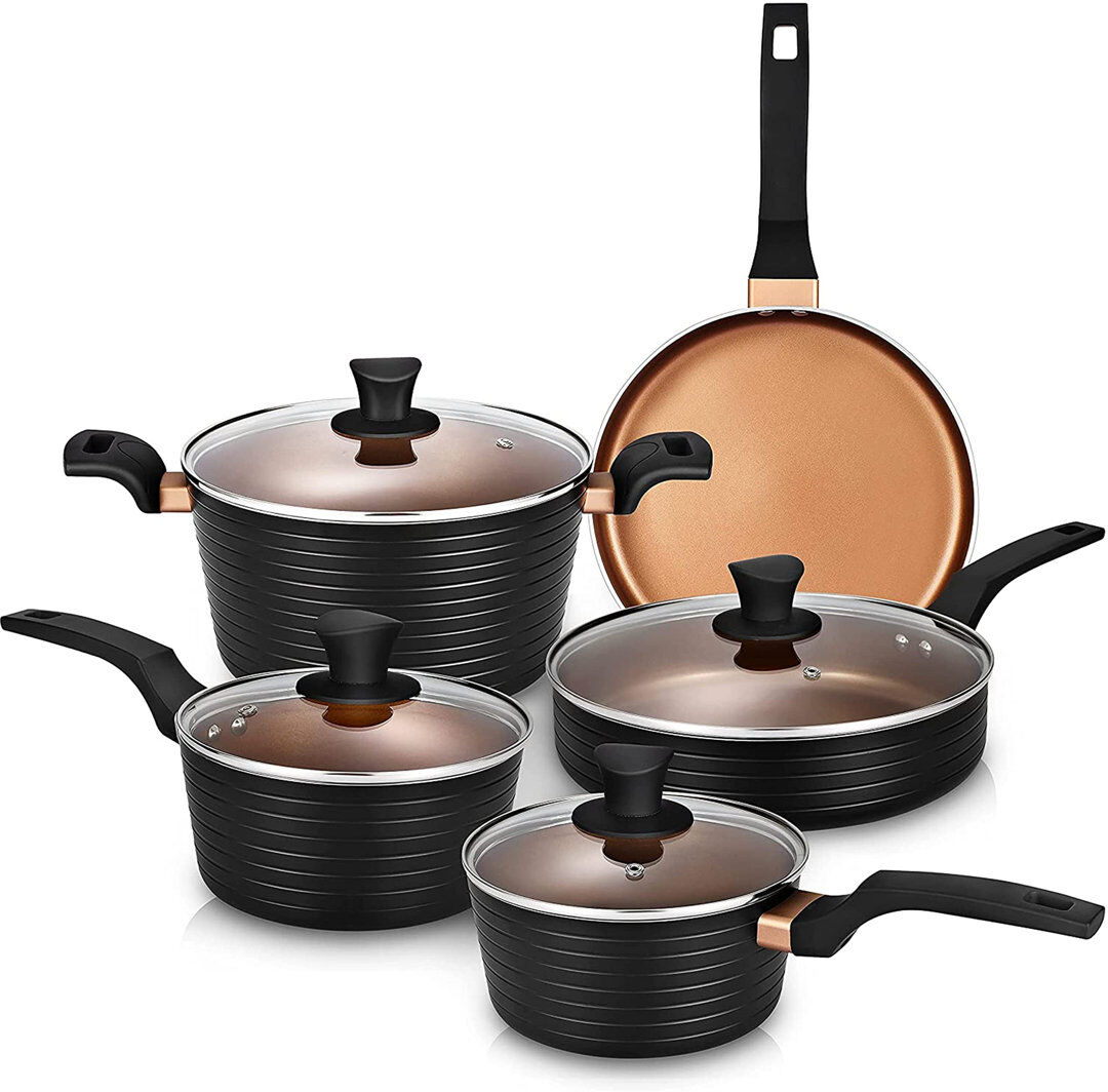 Belfry Kitchen Pots And Pans Sets, Nonstick Cookware Set 9 Pieces, Induction Pan Set, Chemical-Free Kitchen Sets, Saucepan, Frying Pan, Saute Pan, Black2 Black 9