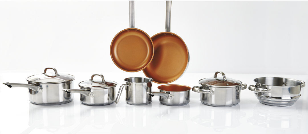 Symple Stuff Griner 11 Piece Stainless Steel Non Stick Cookware Set Silver;Copper 11
