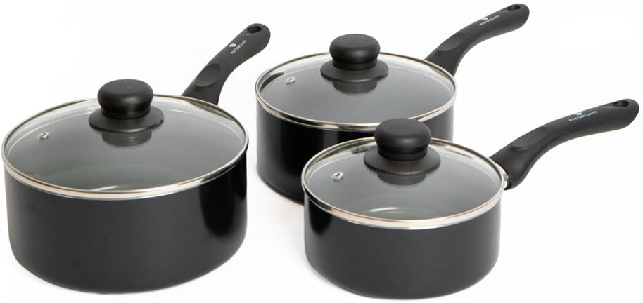 MasterClass 3pc Can-to-Pan Non-Stick Alumninium Saucepan Set,with 16cm, 18cm and 20cm Saucepans with Lids Black 6