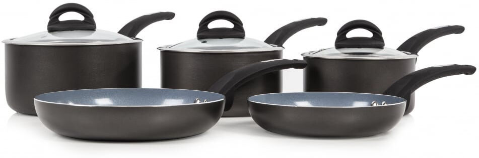 Tower T80303 Cerasure Induction Pots And Pans Set, Non Stick Ceramic Coating, Stay Cool Handles, 5 Piece, 16/18/20 cm Pots, 20/24 cm Pans, Graphite Graphite 8
