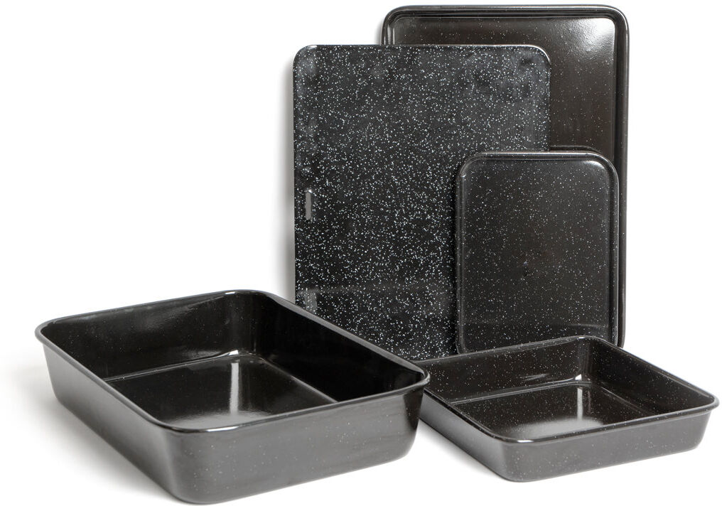 MasterClass 5pc Vitreous Enamel Non-Stick Cookware Set with 1x Roasting Pan and 4x Baking Trays Black