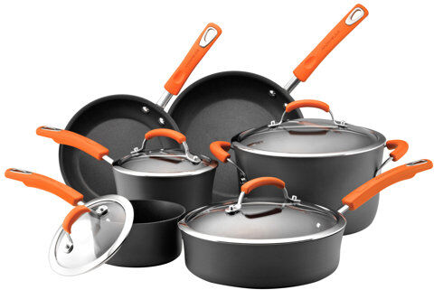 Rachel Ray Rachael Ray 10 Piece Hard-Anodized Aluminium Non Stick Cookware Set Rachel Ray Colour: Orange Rachel Ray Rachael Ray 10 Piece Hard-Anodized Aluminium Non Stick Cookware Set Rachel Ray Colour: Orange