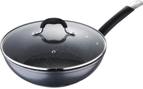 Masterpro 28cm Non-Stick Aluminium Wok with Lid Masterpro  - Size: 150cm H X 48cm W X 48cm D Masterpro 28cm Non-Stick Aluminium Wok with Lid Masterpro  - Size: 150cm H X 48cm W X 48cm D