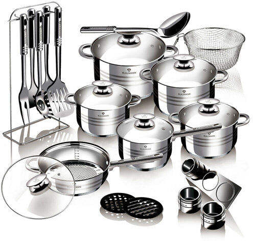 Blaumann 27 Piece Stainless Steel Non Stick Cookware Set Blaumann  - Size: 22cm H X 32cm W X 51cm D Blaumann 27 Piece Stainless Steel Non Stick Cookware Set Blaumann  - Size: 22cm H X 32cm W X 51cm D