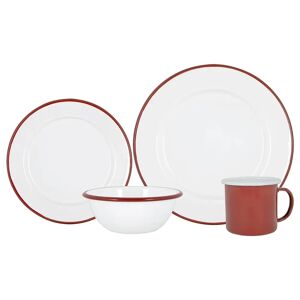 Argon Tableware - White Enamel Dinner Set - 25.5cm red