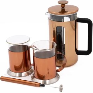 La Cafetière 3pc Cafetière Gift Set with Copper Pisa 8-Cup Cafetière, Milk Frother and 2x Copper Coffee Mugs black/brown/gray