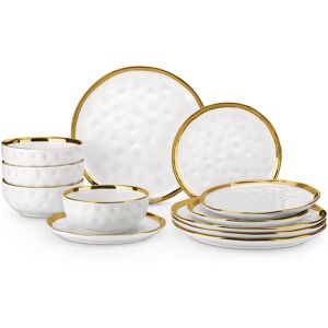 Fairmont Park 12 Piece Ceramic Dinnerware Set - Service for 4 White/Gold 12 Fairmont Park 12 Piece Ceramic Dinnerware Set - Service for 4 White/Gold 12