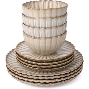 Waterside 12pc Reactive Glaze Petal Stoneware Dinner Set Brown;Beige Waterside 12pc Reactive Glaze Petal Stoneware Dinner Set Brown;Beige