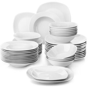 MALACASA Elisa Series, 48-Piece Ivory White Porcelain China Dinnerware Set, Service For 12 White;Ivory 48 MALACASA Elisa Series, 48-Piece Ivory White Porcelain China Dinnerware Set, Service For 12 White;Ivory 48