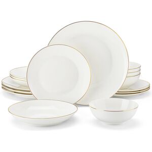 MALACASA 16-piece White Bone Porcelain Dinnerware Set With Gold Trim, Service For 4 Gold;Creamy White 16 MALACASA 16-piece White Bone Porcelain Dinnerware Set With Gold Trim, Service For 4 Gold;Creamy White 16
