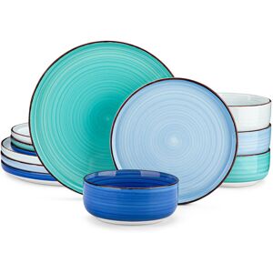 Vancasso 12 Piece Stoneware Dinnerware Set - Service for 4 Blue/White/Green 12 Vancasso 12 Piece Stoneware Dinnerware Set - Service for 4 Blue/White/Green 12