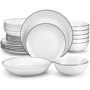 MALACASA Porcelain China Dinnerware - Set of 24 Black;White 24 MALACASA Porcelain China Dinnerware - Set of 24 Black;White 24