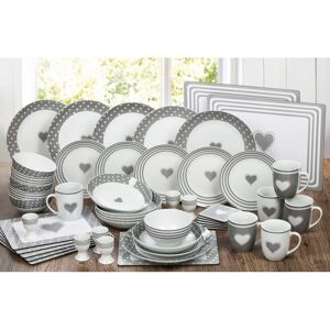 Waterside 56PC Grey Heart Dinner set - no cutlery White;Grey 56 Waterside 56PC Grey Heart Dinner set - no cutlery White;Grey 56