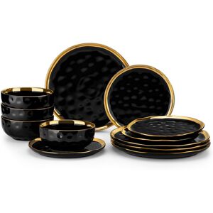 Fairmont Park 12 Piece Ceramic Dinnerware Set - Service for 4 Gold/Black 12 Fairmont Park 12 Piece Ceramic Dinnerware Set - Service for 4 Gold/Black 12