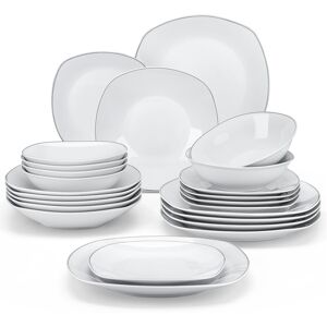 MALACASA Porcelain China Dinnerware - Set of 24 Silver/White 24 MALACASA Porcelain China Dinnerware - Set of 24 Silver/White 24