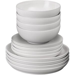 Denby Elements 12 Piece Coupe Dinnerware Set, Service for 4 Stone White 12 Denby Elements 12 Piece Coupe Dinnerware Set, Service for 4 Stone White 12