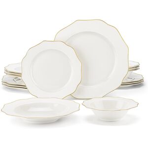 MALACASA 16-Piece White Bone Porcelain Dinnerware Set With Gold Trim, Service For 4 White;Gold 16 MALACASA 16-Piece White Bone Porcelain Dinnerware Set With Gold Trim, Service For 4 White;Gold 16