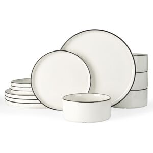 Latitude Run 12-Piece Porcelain Dinnerware Set - Service For 4 White/Black 12 Latitude Run 12-Piece Porcelain Dinnerware Set - Service For 4 White/Black 12