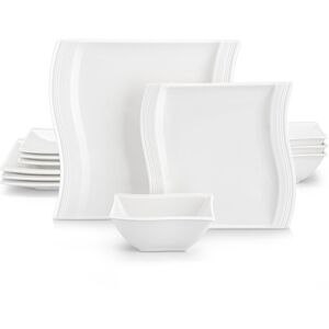 MALACASA 12-Piece Porcelain China Dinnerware Set, Service For 4 White;Ivory 12 MALACASA 12-Piece Porcelain China Dinnerware Set, Service For 4 White;Ivory 12