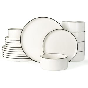 Latitude Run 18-Piece Porcelain Dinnerware Set - Service For 6 White/Black 18 Latitude Run 18-Piece Porcelain Dinnerware Set - Service For 6 White/Black 18