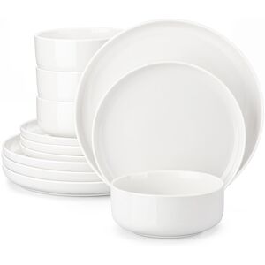MALACASA 12 Piece Stoneware Dinnerware Set - Service for 4 White/Ivory 12 MALACASA 12 Piece Stoneware Dinnerware Set - Service for 4 White/Ivory 12