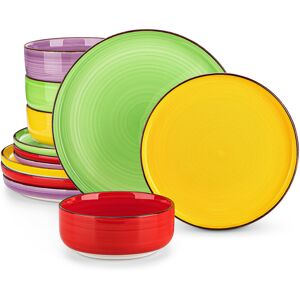 Vancasso 12 Piece Stoneware Dinnerware Set - Service for 4 Yellow/Green/Red/Purple 12 Vancasso 12 Piece Stoneware Dinnerware Set - Service for 4 Yellow/Green/Red/Purple 12