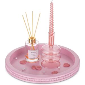 Fleur De Lis Living Wood Decorative Tray Round,Beaded Coffee Table Tray Pink 30cm W X 30cm D X 3cm H Fleur De Lis Living Wood Decorative Tray Round,Beaded Coffee Table Tray Pink 30cm W X 30cm D X 3cm H