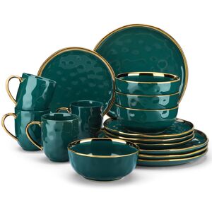 LOVECASA Colour 16 Piece Dinnerware Set, Service for 4 Teal/Gold 16 LOVECASA Colour 16 Piece Dinnerware Set, Service for 4 Teal/Gold 16