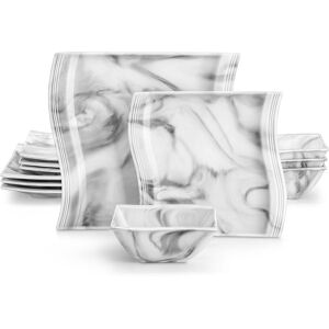 MALACASA 12-Piece Porcelain China Dinnerware Set, Service For 4 Grey 12 MALACASA 12-Piece Porcelain China Dinnerware Set, Service For 4 Grey 12
