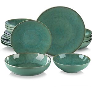 Vancasso Karsabe Dinner Service Stoneware 16-piece Combination Service Set Of Earthenware, Tableware Set In Vintage Look For 4 People Green 16 Vancasso Karsabe Dinner Service Stoneware 16-piece Combination Service Set Of Earthenware, Tableware Set In Vintage Look For 4 People Green 16