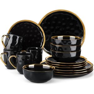 LOVECASA Colour 16 Piece Dinnerware Set, Service for 4 Black/Gold 16 LOVECASA Colour 16 Piece Dinnerware Set, Service for 4 Black/Gold 16